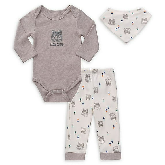 asher and olivia Size 6-9M 3-Piece Wild Child Bodysuit, Legging, and Bib Set in Grey