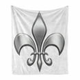 thumbnail image 1 of Fleur De Lis Soft Flannel Fleece Throw Blanket, Lily Flower Nobility of Knights in Medieval Time European Iris, Cozy Plush for Indoor and Outdoor Use, 50" x 60", White Grey, by Ambesonne, 1 of 6