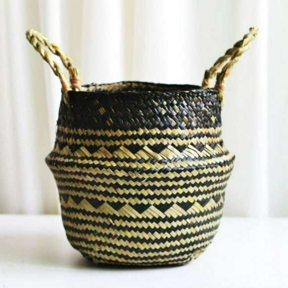 Foldable Handmade Wicker Grass Weaving Basket Flower Storage Basket with Handle