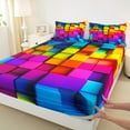 thumbnail image 3 of Castle Fairy Futuristic Cubes 4pcs Bed Sheets,Colorful Plaid King Sheets,Geometric Lattice Super Cozy Sheet Set,Ultra Soft Abstract Home Decor, 3 of 7
