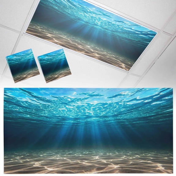 2 Pack Blue Ocean Fluorescent Light Covers for Ceiling Lights Underwater World Clear Water Ripple Sunlight Magnetic Ceiling Light Covers Overhead Light Filters for Office Classroom Home