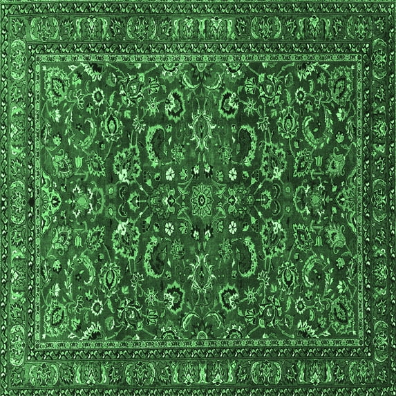 Ahgly Company Indoor Square Persian Emerald Green Traditional Area Rugs, 6' Square