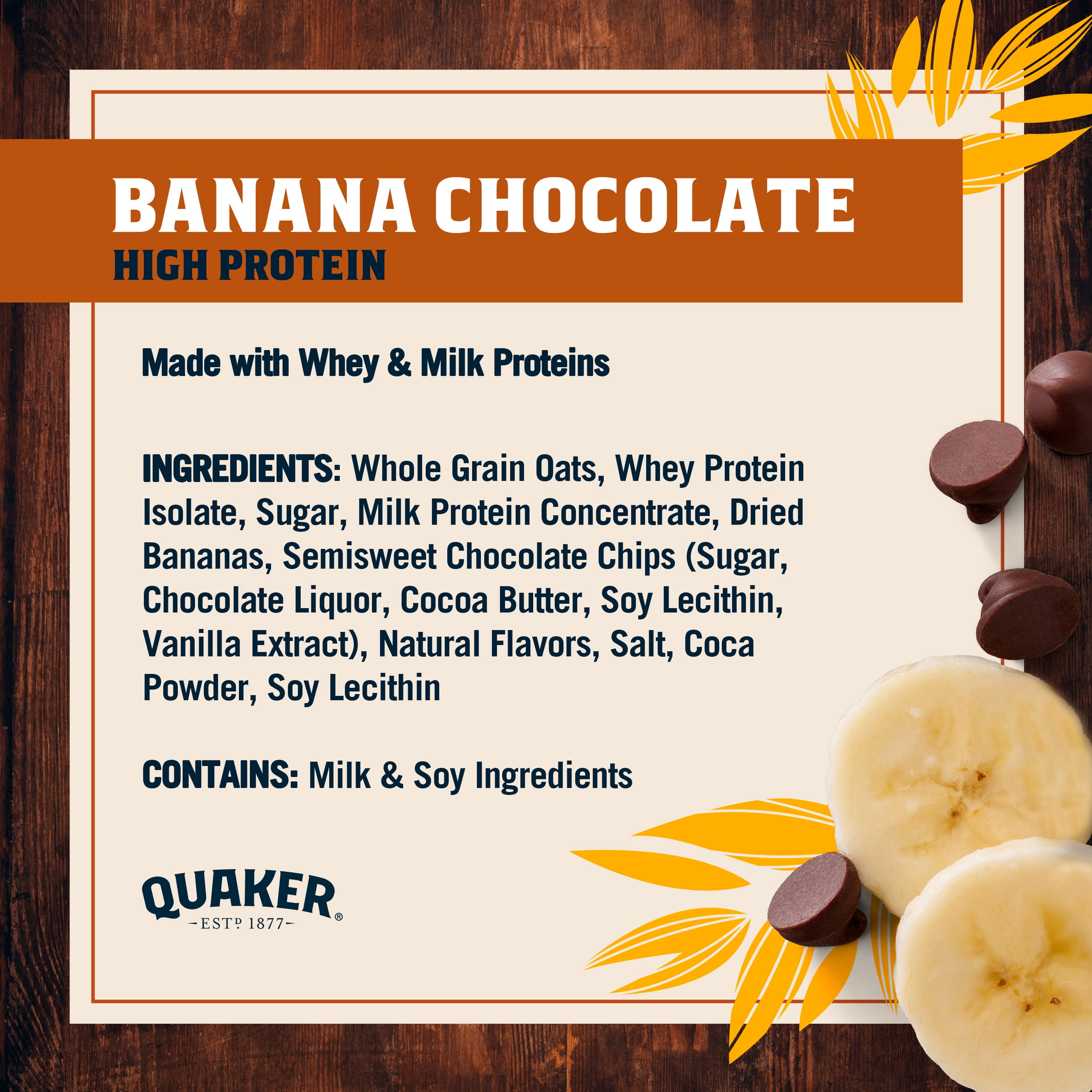 Quaker High Protein Banana Chocolate Instant Oatmeal Packets, 2.75 oz (4 Count)​