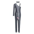 thumbnail image 5 of Aiihoo Kids Cat Outfit Set Shiny Rhinestones Jumpsuit with Tail Dancewear Single Long Sleeve Unitards Grey 8, 5 of 5