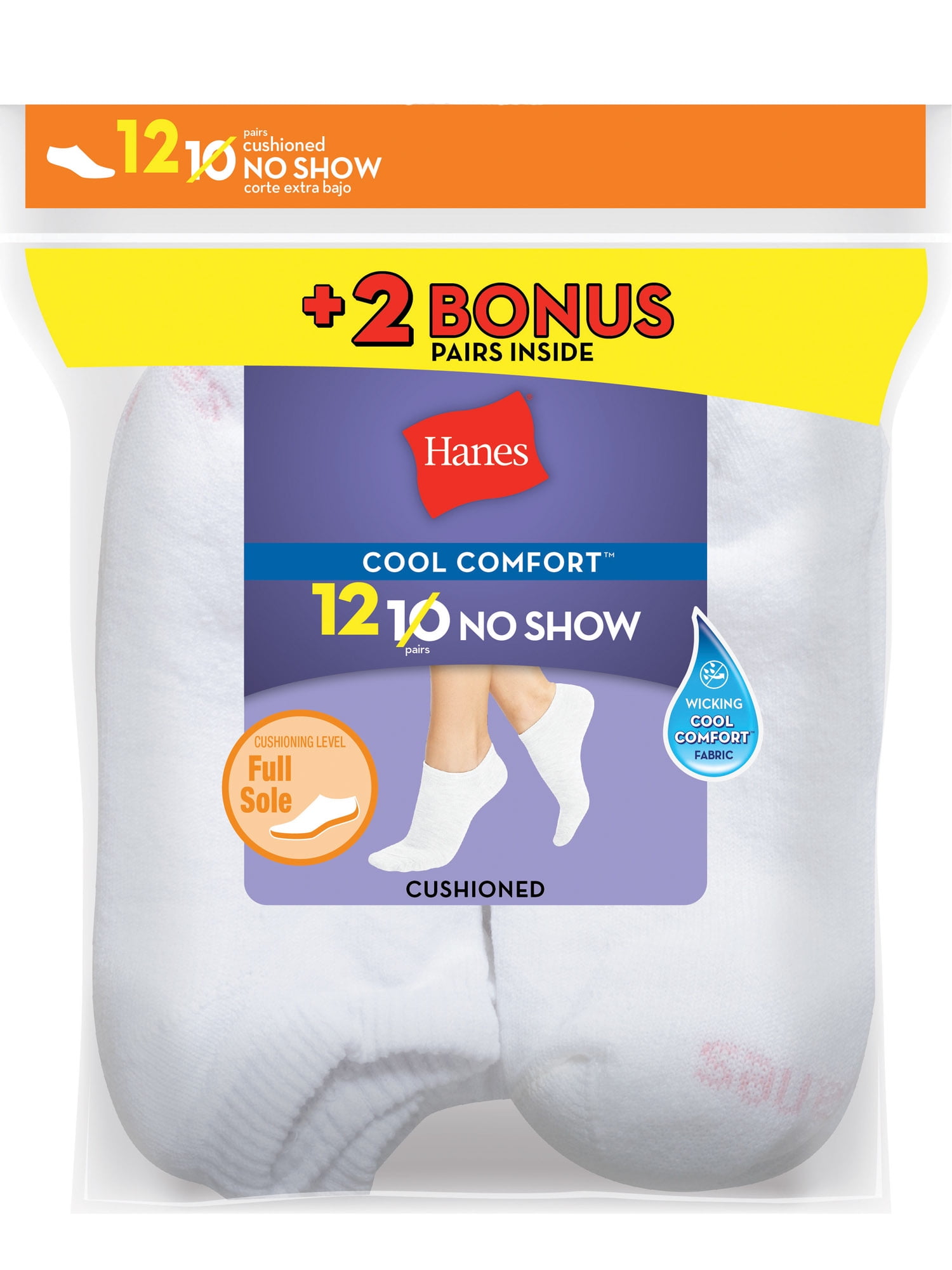Hanes Women's Cushioned No Show socks, 10+2 bonus pack