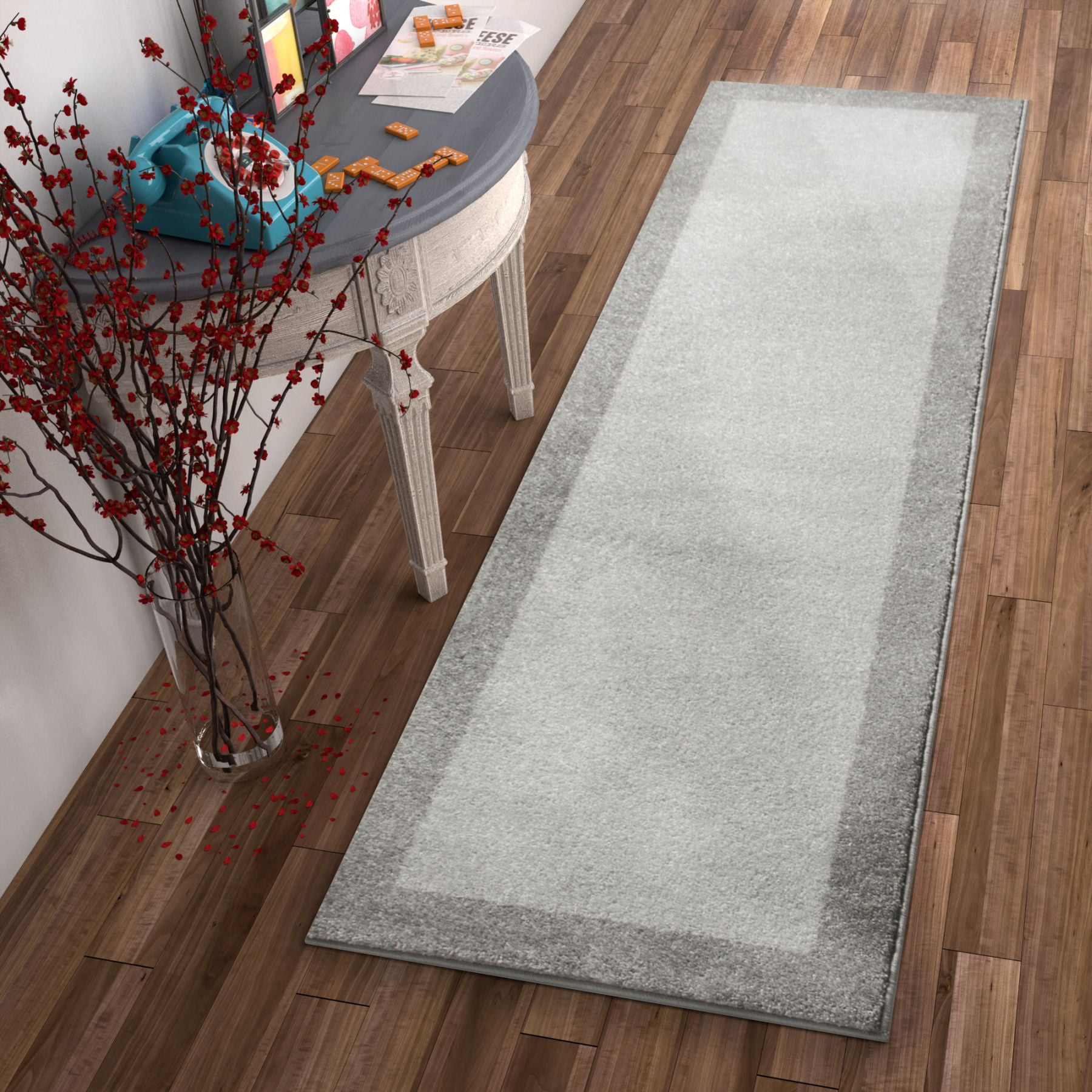 Well Woven Vettore Felize Grey Modern Solid Border Area Rug