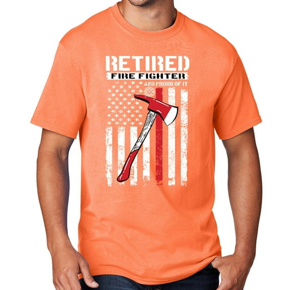 Men's Retired Firefighter with Axe T-shirt, Small Neon Orange