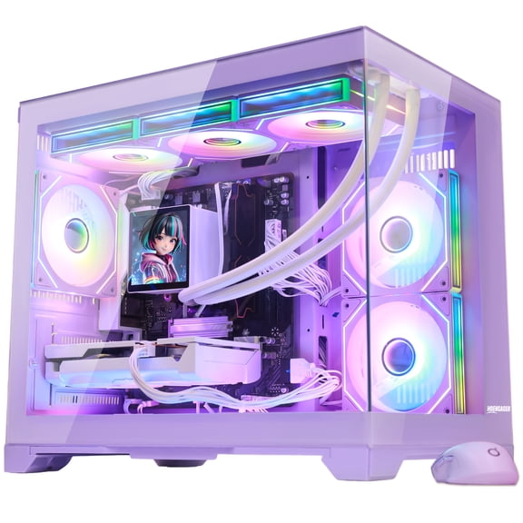 Hoengager Gaming PC -AMD Ryzen 5 9600X, RX 9070 XT 16G, 16GB DDR5, 1TB SSD, 850W Gold PSU, 360 Liquid Cooler, RGB Fusion 2.0, Windows 11- Purple