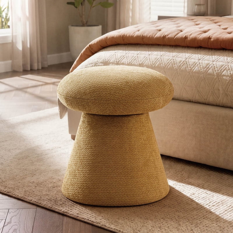 Spruce & Spring Swivel Upholstered Chenille Ottoman Footstool, Accent Stool for Living Room, Bedroom & Vanity, Yellow, 17x16x16in