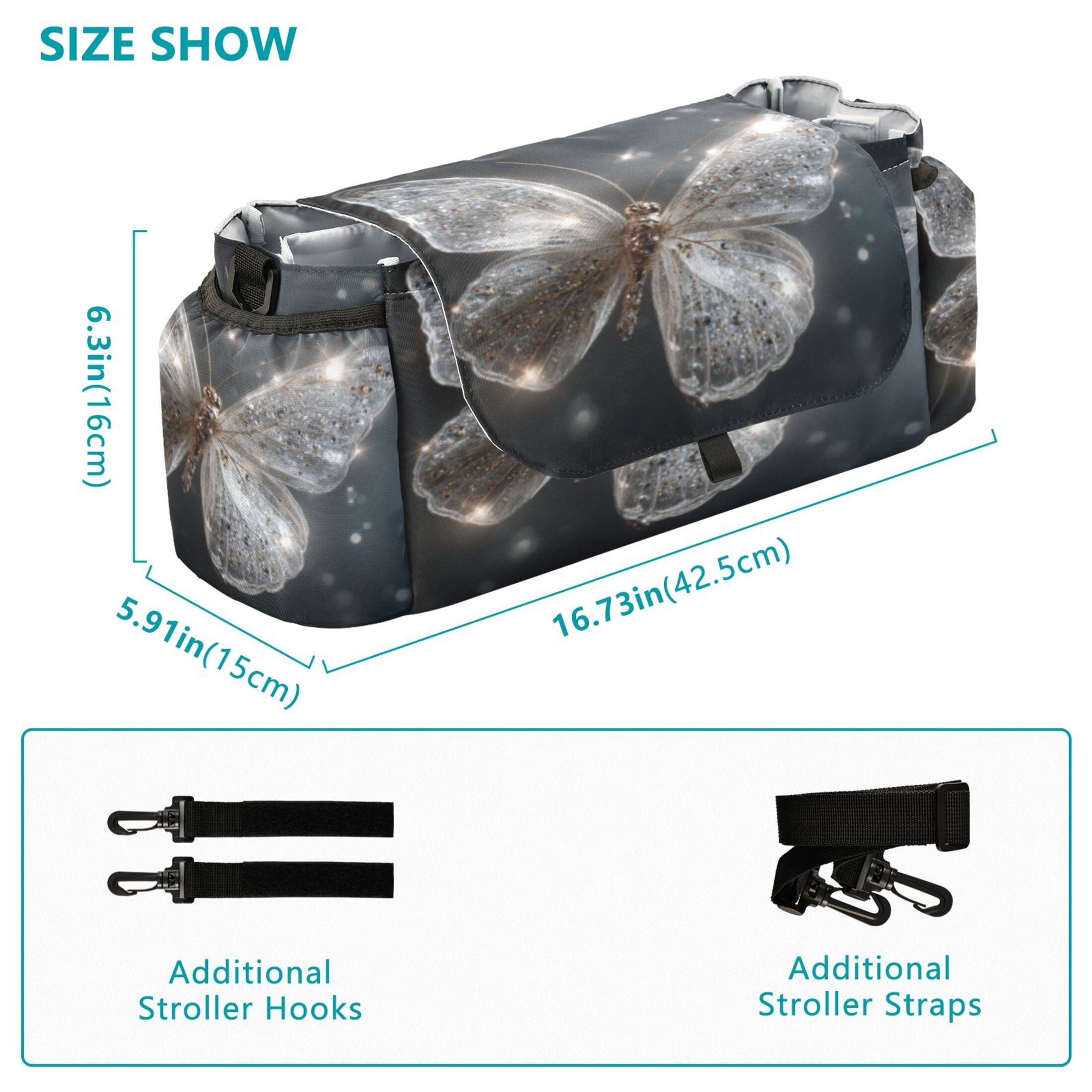 DIXRUYEE Stroller Organizer Crystal Butterfly Printed