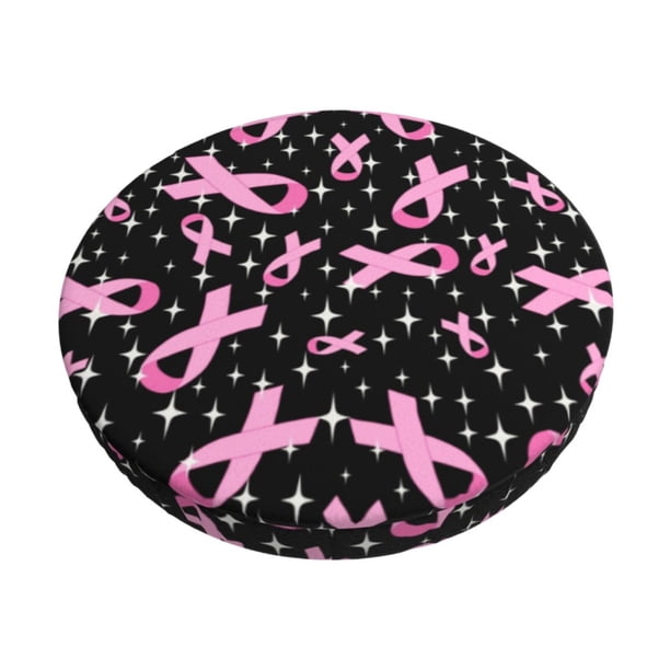 Disketp Breast Cancer Awareness (2) Funda Redonda para Taburete, Funda de Cojín para Silla de Bar Suave y Elástica-14 inch