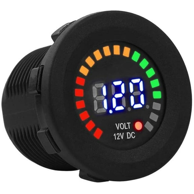 12V Digital Voltmeter With LED Display Waterproof DC Volt Meter, Digital Round Control Panel For Boat Vehicle Motorcycle Truck ATV UTV Car Caravan