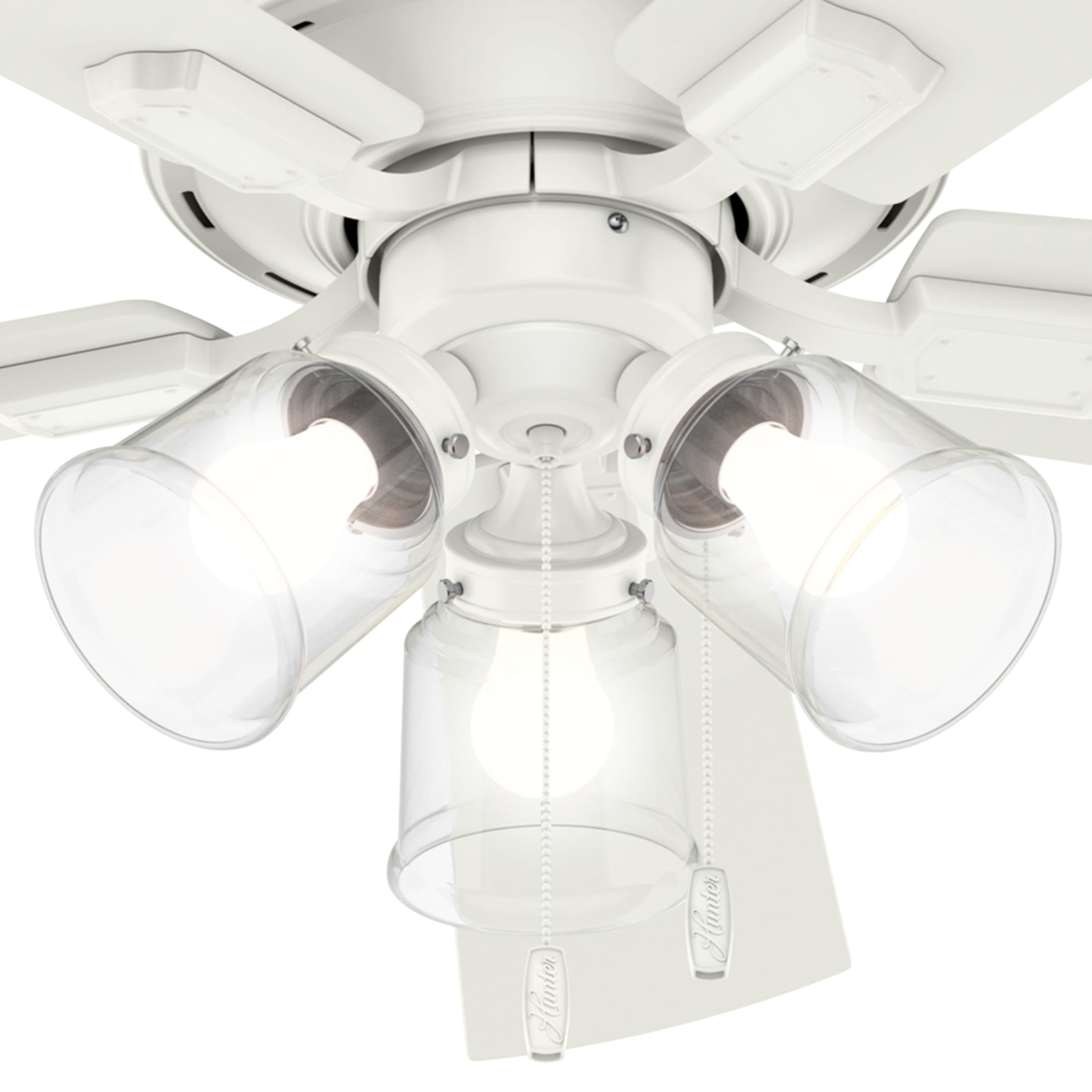 Hunter 52 inch Indoor Ceiling Fan with LED Lights and Pull Chain - White Ceiling Fan, 5 Blades, Standard Mount, For Bedroom, Living Room, or Kitchen, 3 inch Downrod - Crestfield 54204, Fresh White