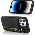 thumbnail image 5 of iPhone 14 Pro Wallet Case with Card Holder, 4 Slots Shockproof Leather Case for Women & Men, Magnetic Kickstand Crossbody Zipper Phone Case - A+Black, 5 of 16
