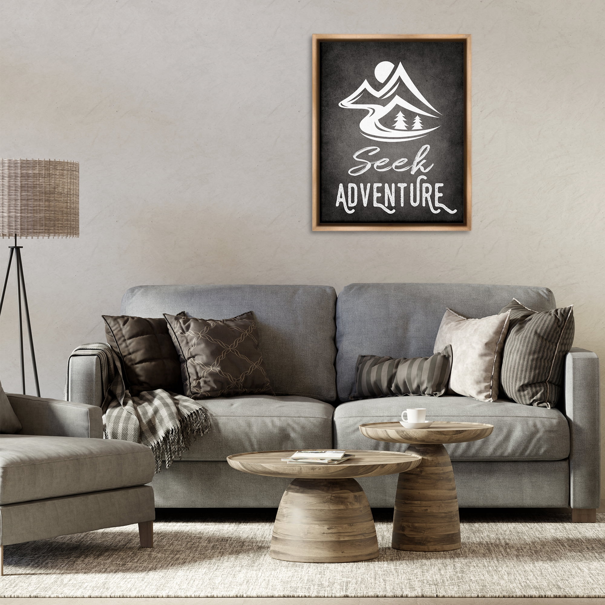 Stupell Industries Seek Adventure Phrase Typography Painting Brown Floater Framed Canvas Art Print Wall Art, 25 x 31