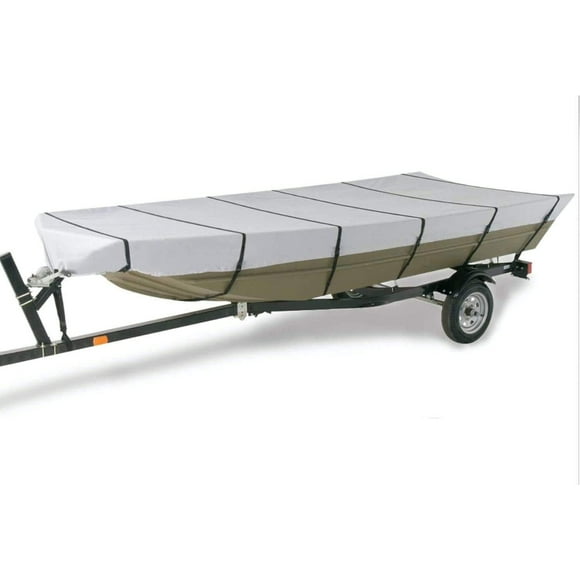 GOODSMANN Jon Boat Cover Waterproof Heavy Duty Marine Grade UV Resistant Trailerable Boat Cover with Adjustable Straps Gray Fits 14ft Length Beam Width to 70'' for Jon Boat