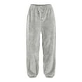 thumbnail image 3 of Lenpel Women's Fuzzy Fleece Joggers Plus Size High Waisted Drawstring Plush Pajama Lounge Pants Cozy Work Pj Bottoms(Silver,5X-Large), 3 of 4