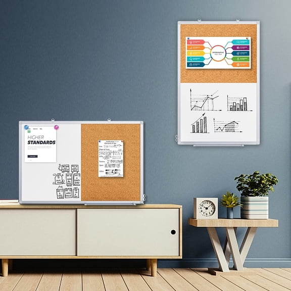 Magnetic White Board and Cork Board Combo, 36 X 24 inches Whiteboard Bulletin Combination Board