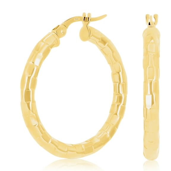 Italian 14k Yellow Gold Faceted 3mm 1" Diameter Round Hoop Earrings 2 grams