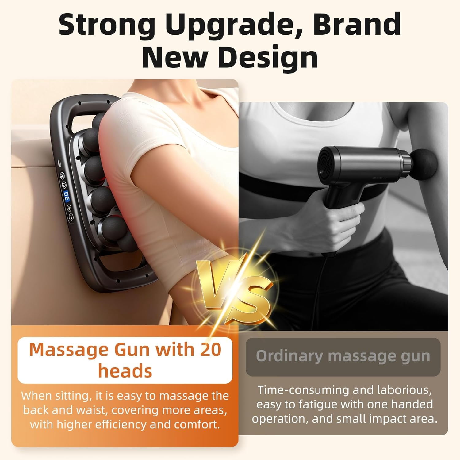 Massage Gun Pain Relief Deep Tissue, 20-Head Percussion Massager with 3 Modes & 30 Intensity Levels, Quiet Muscle Massage Gun for Back, Shoulders, Legs & Body (Grey)