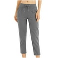 thumbnail image 2 of AGWOLF Womens Casual 7/8 Yoga Pants Lightweight Drawstring High Waist Capris Outdoor Running Athletic Track Trousers Travel Lounge Pant with Pockets Gray M, 2 of 3