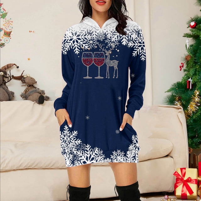 WILLBEST Vestidos De Verano Sudadera Larga Con Estampado Navideño Para Mujer Top Informal Y Cómodo Para Las Vacaciones 2025 Elegante Y Acogedor Para La Temporada De Invierno