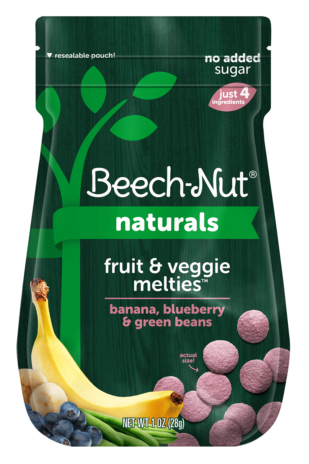 Beech-Nut Melties Banana Blueberry & Green Bean Melts Baby & Toddler Snack, 1 oz Bag