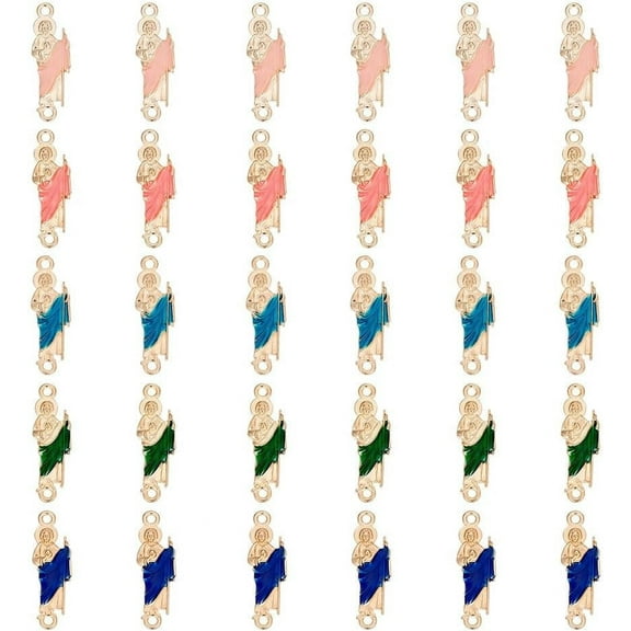 30 Pcs 5 Colors Alloy Religion Connector CharmsEnamel Connector Pendants Metal Charms with 2 Holes for Necklace Bracelet Jewelry Making