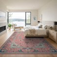 thumbnail image 3 of ODIKA 9'x12' Coral Pink Vintage Ornate Scallop Washable Area Rug Traditional Blossom Spray Frame Antique Petal Detail Low Pile, Flatwoven, for Great Room, Indoor Concept, Large Living, 3 of 7