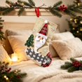 thumbnail image 4 of Yangka Christmas Decoration Rustic Burlap Embroidered Stocking With 3D Santa Reindeer Applique And Plaid Cuff For Fireplace Mantel Holiday Party Decor,Beige, 4 of 5