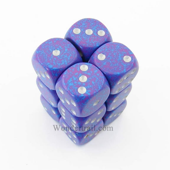 Silver Tetra Speckled D6 Dice with Silver Pips 16mm (5/8in) Pack of 12 Dice Chessex