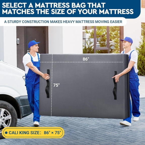 Mattress Bag for Moving and Storage, Cali-King Size - Extra Thick Cover With 8 Handles and Zipper, Heavy Duty, Reusable