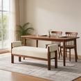thumbnail image 3 of Usaint Soft Upholstered Chenille Ottoman Bench with Padded Armrests, Solid Wood Legs for Entryway, Bedroom End of Bed, Living Room, Beige, 3 of 9