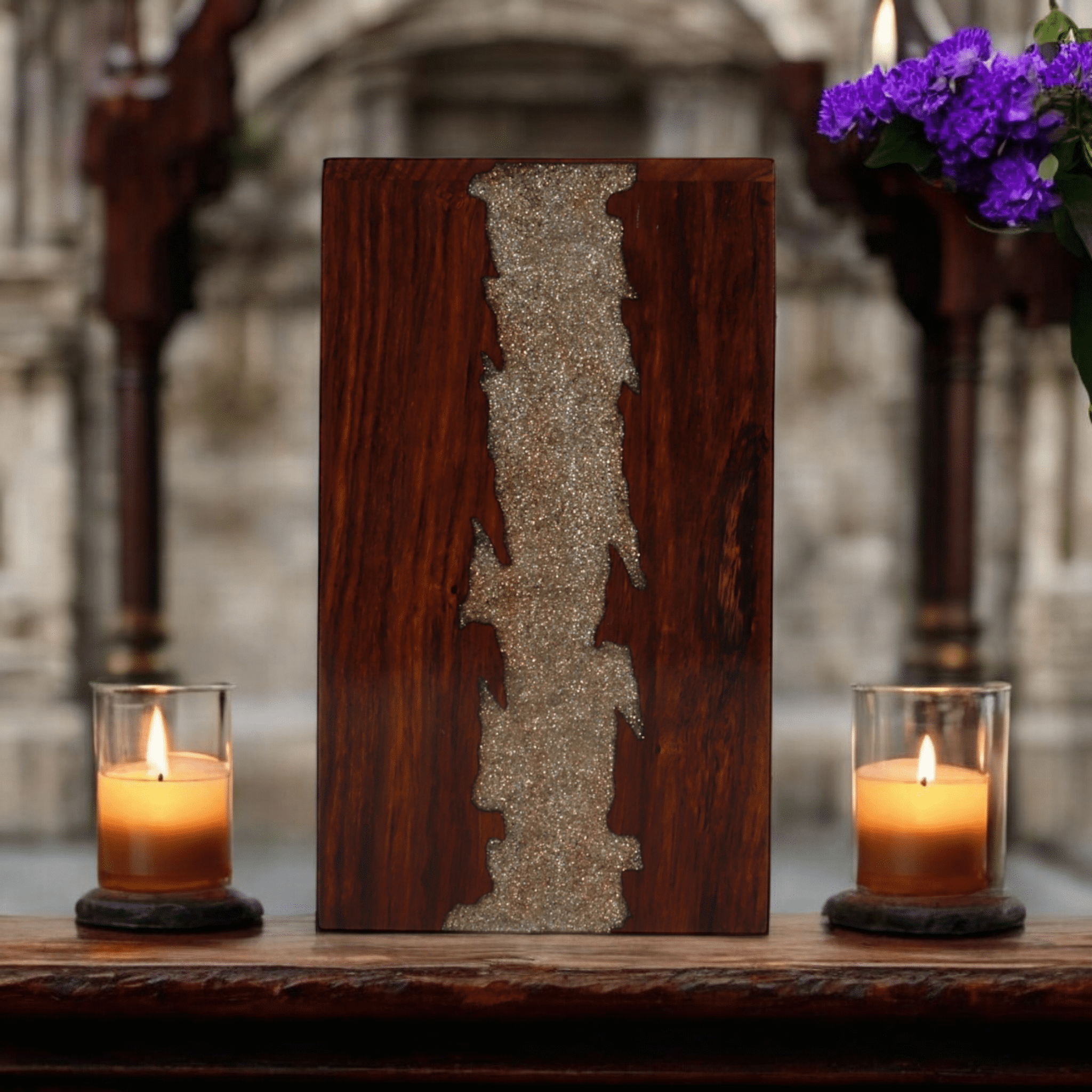 Wooden Cremation Urn for Human and Pet Ashes, Memorial Urn, Burial Urn, Keepsake Urn, Adult Urn with Epoxy Design (Medium)
