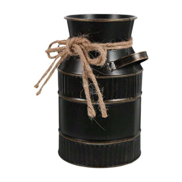 Jarrón de metal decorativo con diseño rústico retro, estilo bohemio, para cocina. Negro