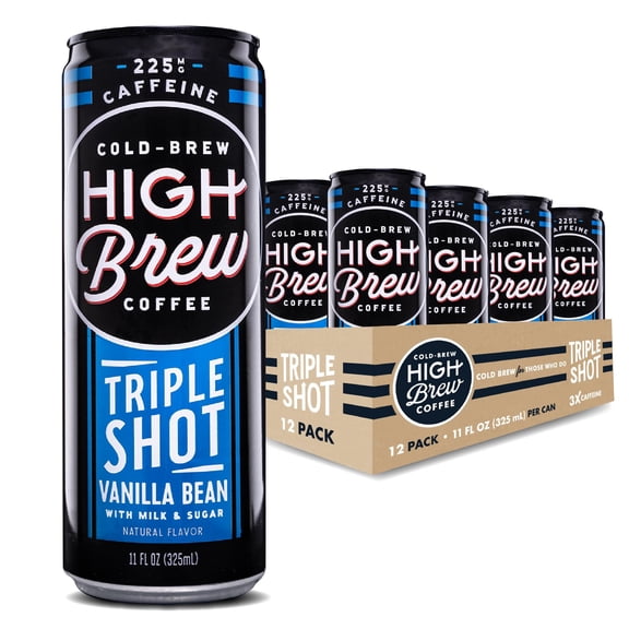 High Brew Coffee, Triple Shot Vanilla Bean, Cold Brew Coffee, 11 Fl Oz, Ready-To-Drink (Pack of 12)
