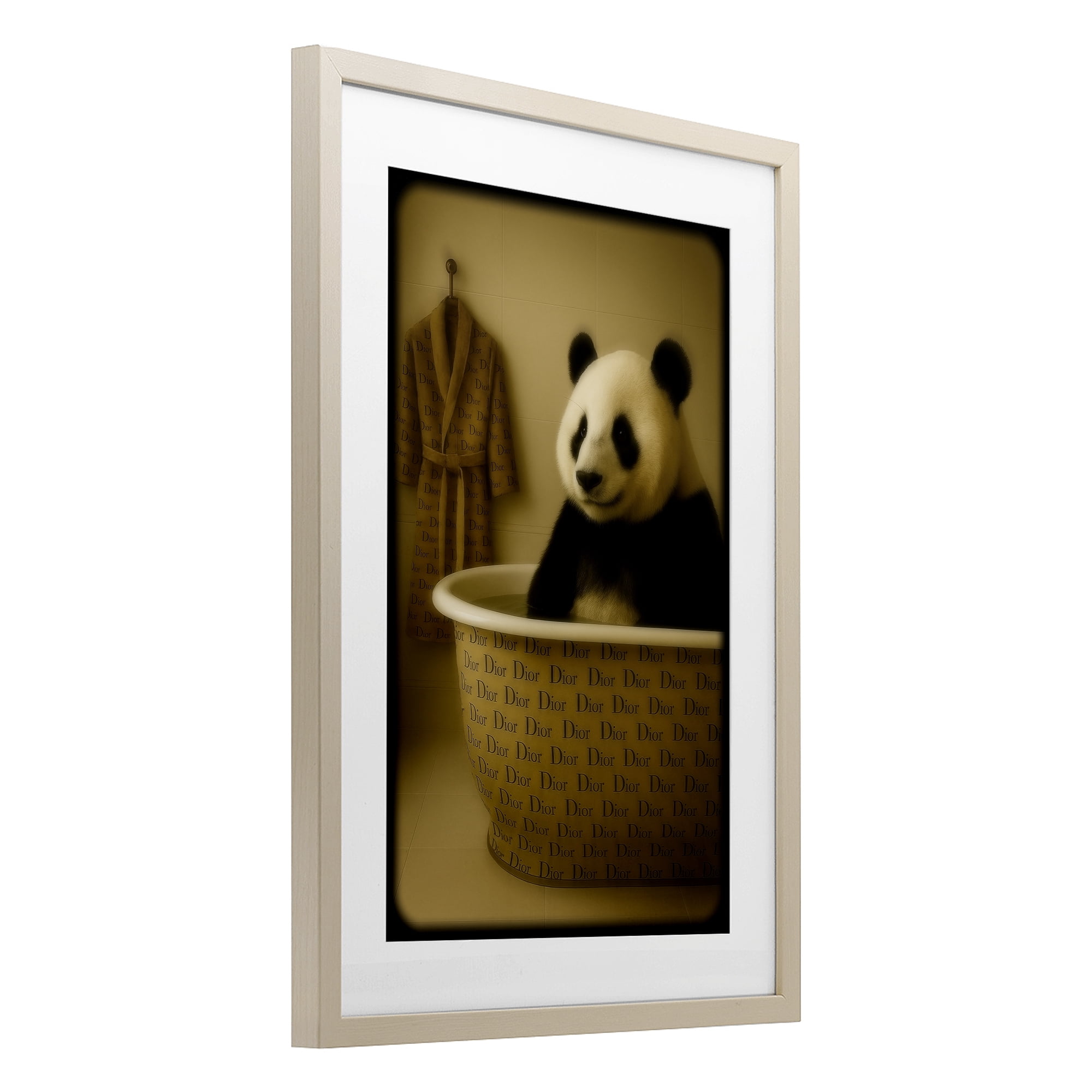 Stupell Industries Couture Panda in Luxury Tub Birch Framed Print Under Glass, design by Grotto Studios