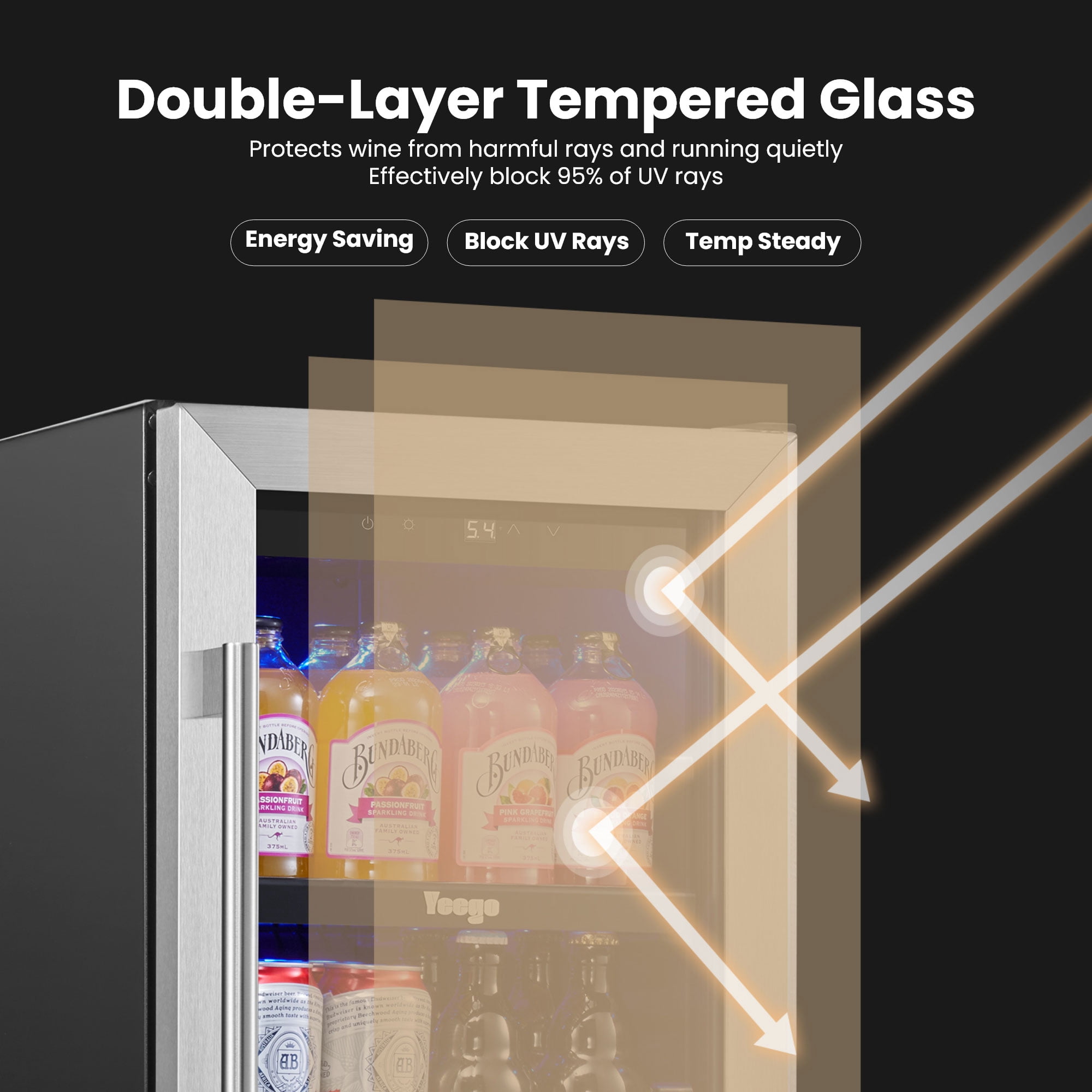 Yeego 80 Cans 15 Inch Beverage Refrigerator, Stainless Steel Built-in/Freestanding Cooler