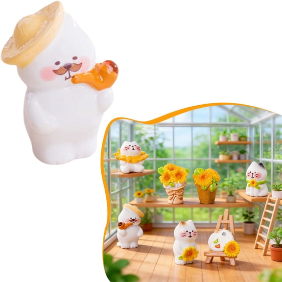Dusknt Sunflower Resin Figurines, Cute Mini Ornaments, Assorted Style Desk Room Decor, Tiny Diy Accessories for Dollhouse, Terrarium and Micro Landscape Decoration