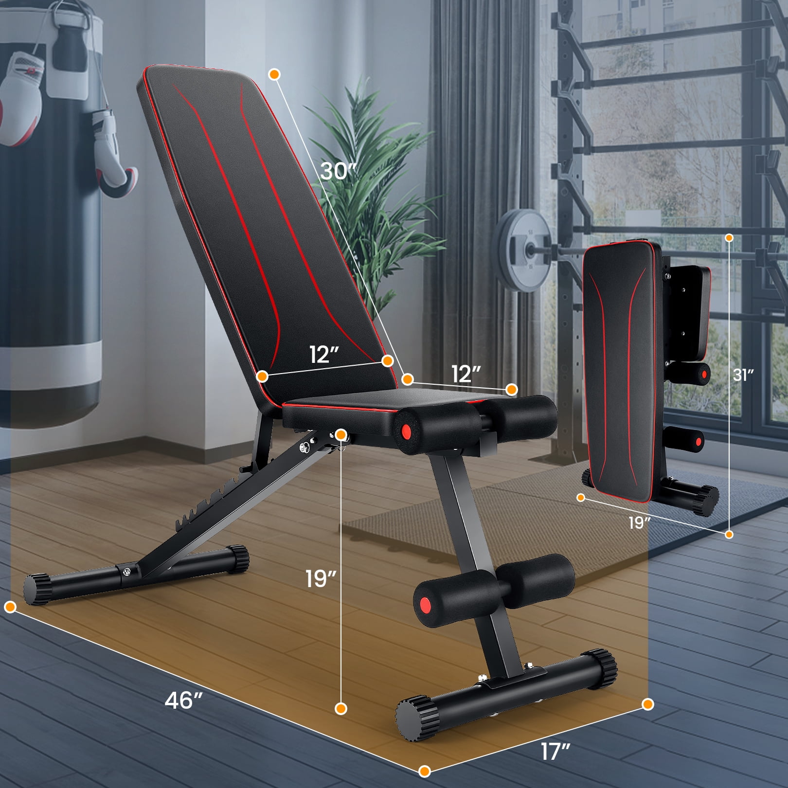 VIBESPARK Foldable Weight Bench for Full Body Workout Bench Press, 660LBS Adjustable Weight Bench with 8 Positions Incline Decline Bench for Home Gym Fitness Strength Training