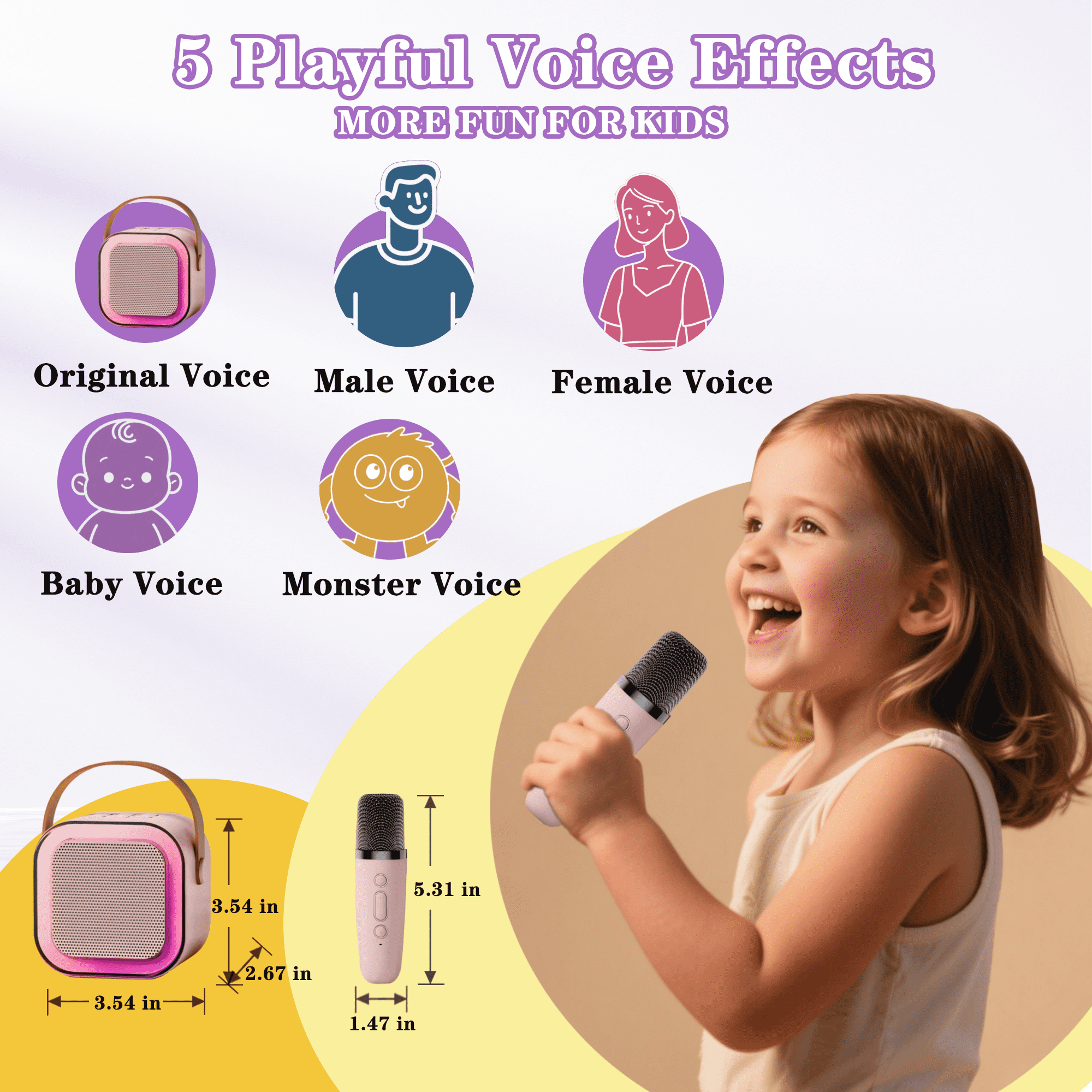 Portable Karaoke Machine for Kids & Teenagers - Mini Size with 2 Microphones, Karaoke Speaker & Bluetooth, Fun Kids Toys - Pink