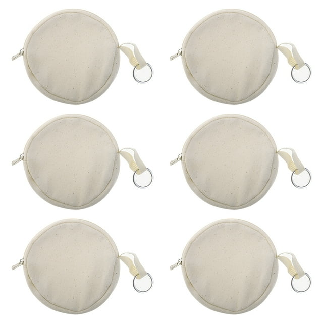 Aspire 6-Pack Cotton Canvas Round Keychain Pouches, Coin Purses, Natural Earbud Pouch, 4 Inch