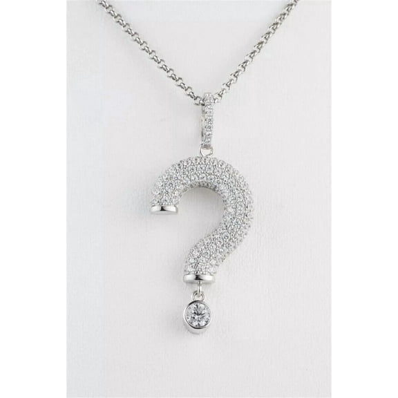 2.00Ct Round Cut Lab Created Diamond Question Mark Pendant 14K White Gold Plated