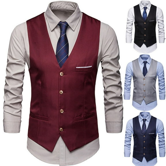 Hevirgo Plus Size Formal Men Solid Color Suit Vest Single Breasted Business Waistcoat