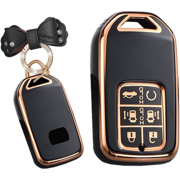 Key Fob Cover Compatible with Honda Odyssey Freed Elysion 2016-2023 6 Button Keychain Case Holder Protector,B-Black