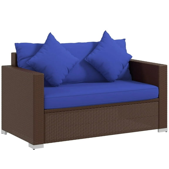Resenkos Loveseat Sofa, Outdoor Sectional Furniture, PE Rattan, Blue