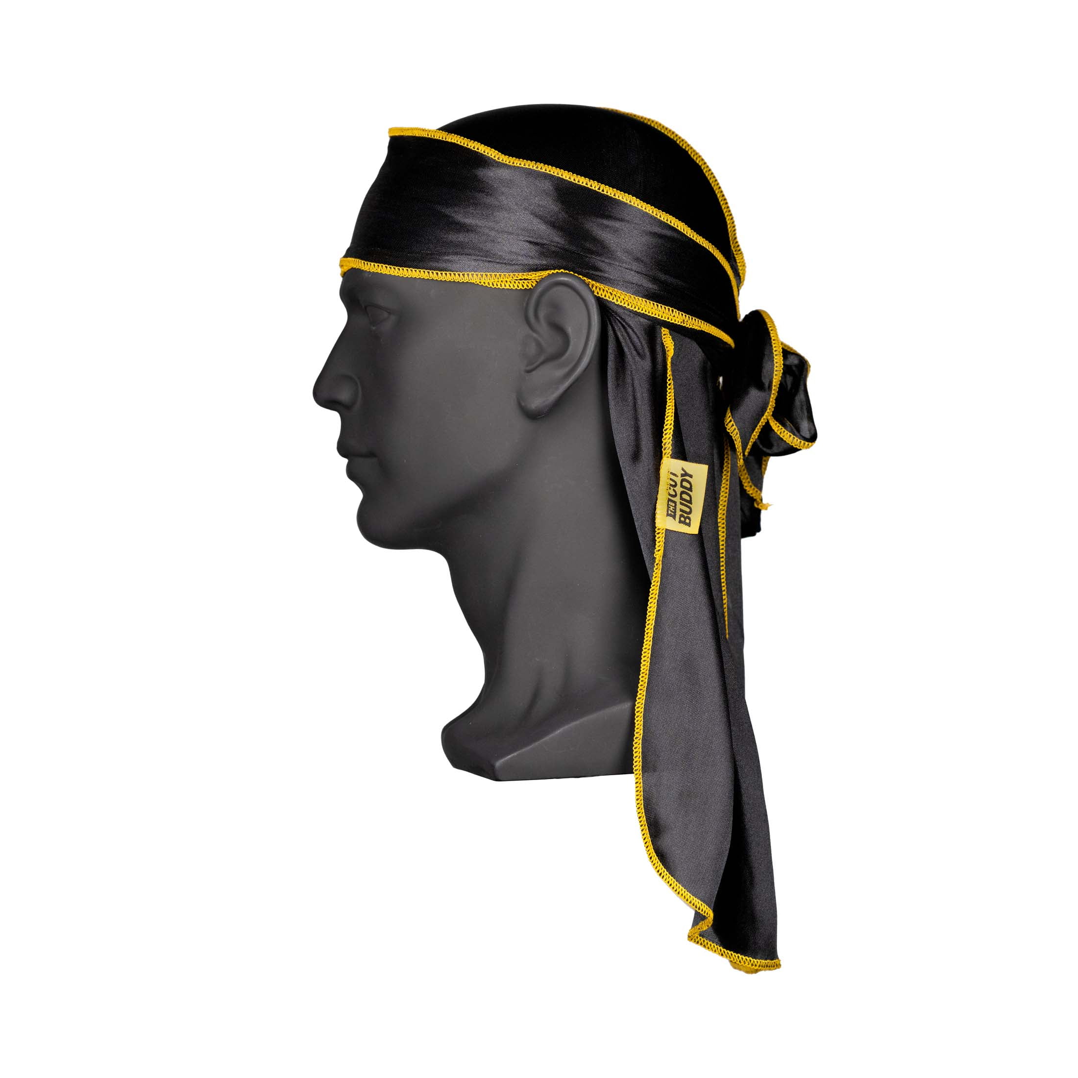 The Cut Buddy - Nick Wavy Collection - 360 Waves Silky Satin Durag Hair Cap for Men - Black/Yellow