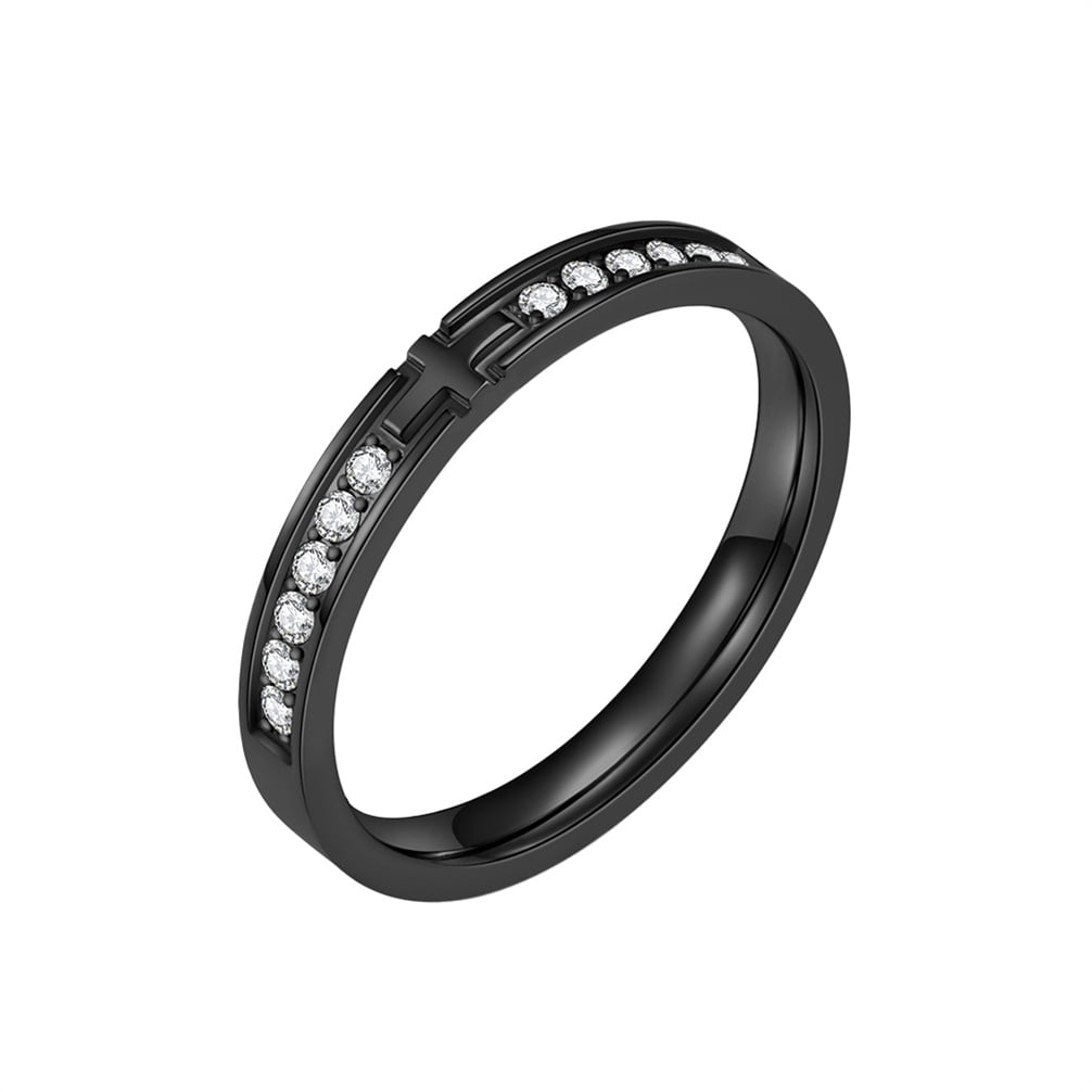 HIRPLIS Cross Rings for Men Women Thin Band Stainless Steel Cubic Zirconia Religious Prayer Faith Couple Simple Personalized Gift Jewelry Black 5