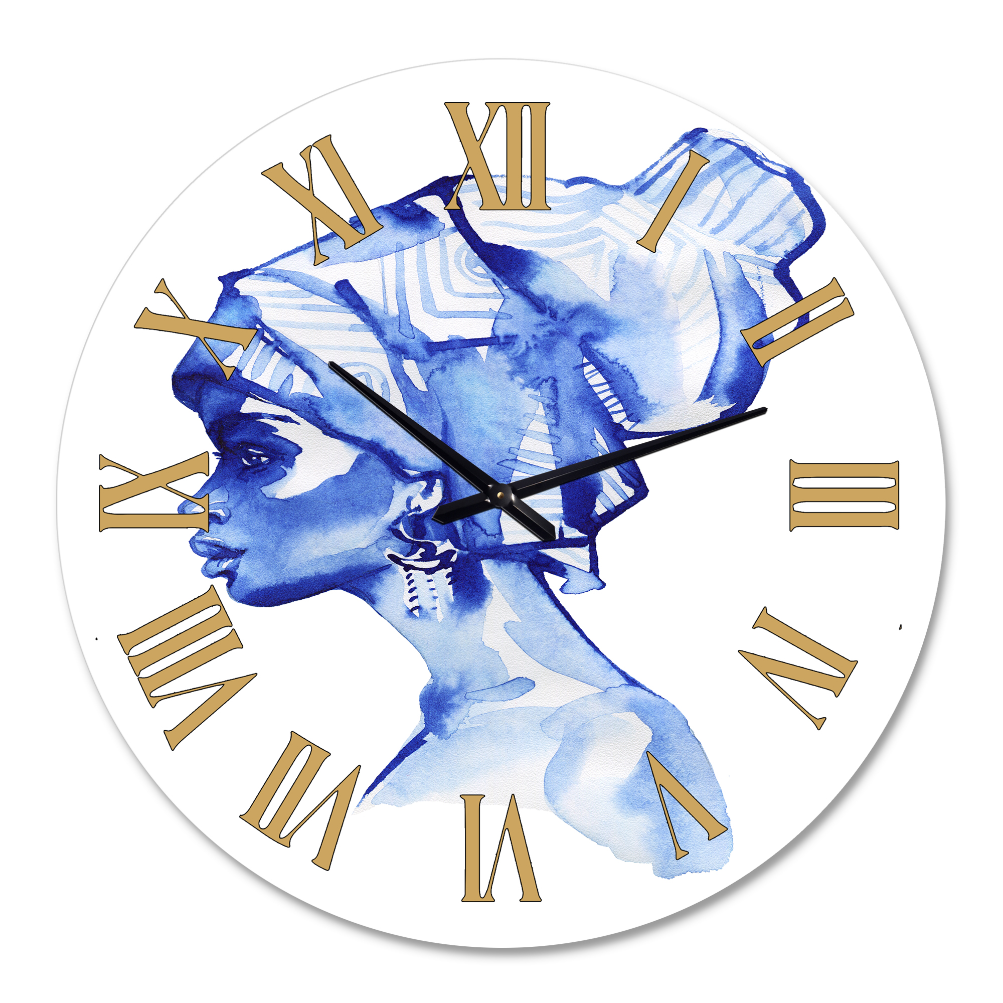 Designart 'Blue Fashion Portrait Of Afro American Woman' Modern Wall Clock