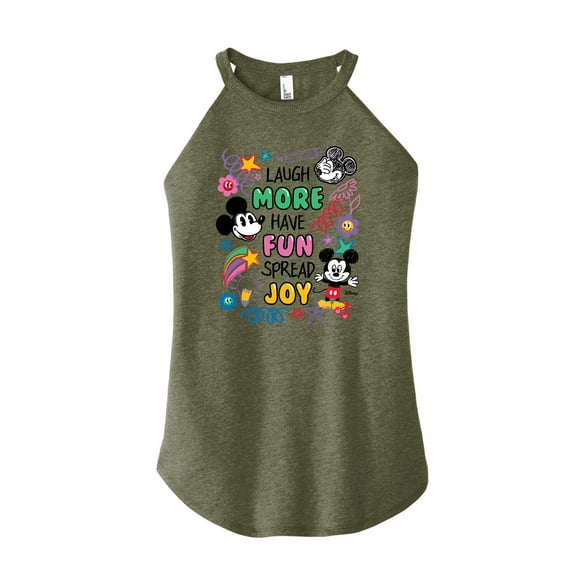 Disney - Mickey Mouse - Laugh More, Have Fun, Spread Joy - Juniors High Neck Tank Top